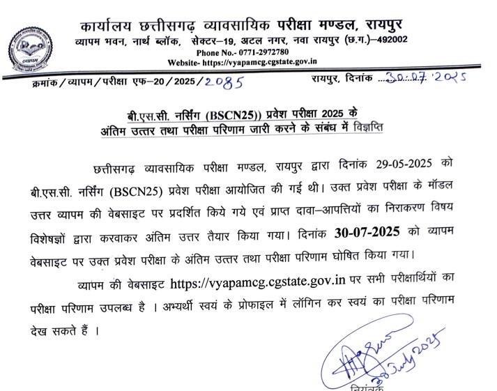 Cg Bsc Nursing Result 2025