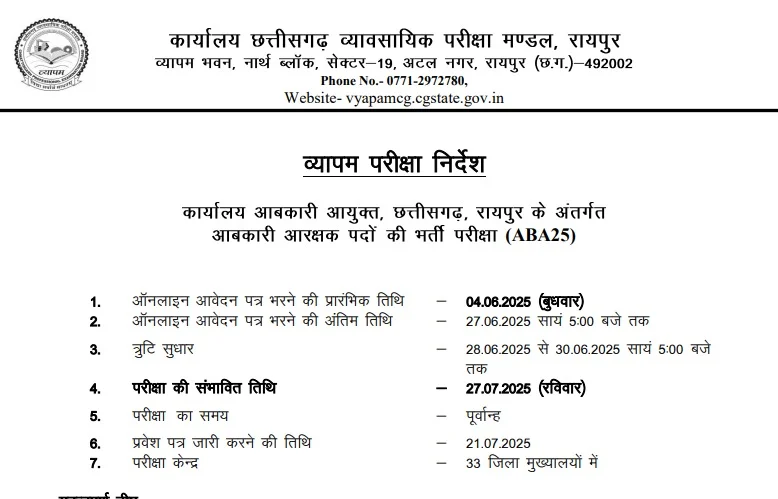 How to Download CG Aabkari Aarakshak Admit Card 2025