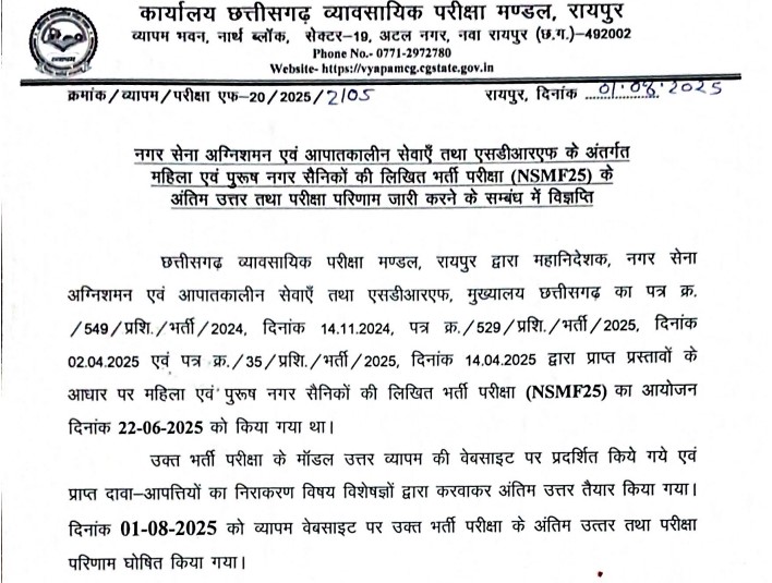 Cg nagar sainik result 2025 pdf online